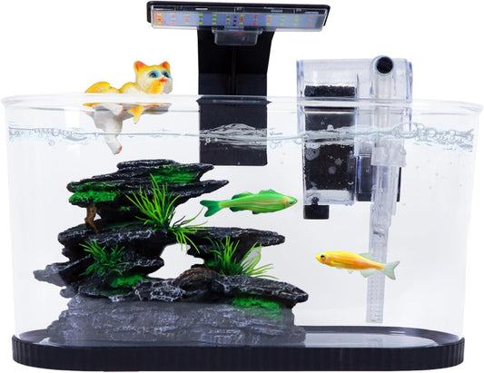 2.2 Gallon Fish Tank Kit,Small Aquarium Starter Kit, Nano Tank with Filter, Color-Changing Light&Decor for Betta Shrimp Guppy Jellyfish Goldfish Beta(12.6 * 7 * 5.6 Inch)