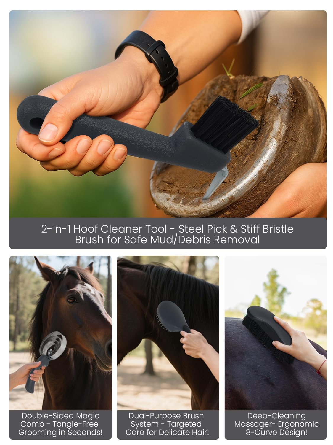 Horse Grooming Kit 12 Pcs – Complete Horse Brushes & Care Supplies Set with Organizer Tote Bag, Equine Coat Grooming Tools, Tack Room Equipment & Gifts for Horse Owners & Lovers