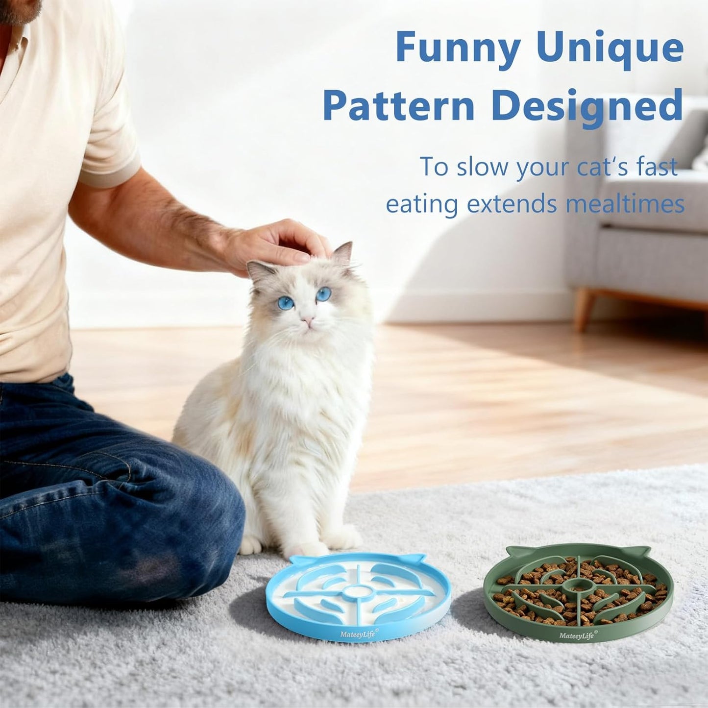 MateeyLife 2 Pcs Silicone Slow Feeder Cat Bowl, Puzzle Feeder Cat Food Dish, Non-Slip Silicone Bowl for Cats, Suitable for Dry and Wet Foods, Kitty Bowls to Slow Down Eating, Prevent Overeating