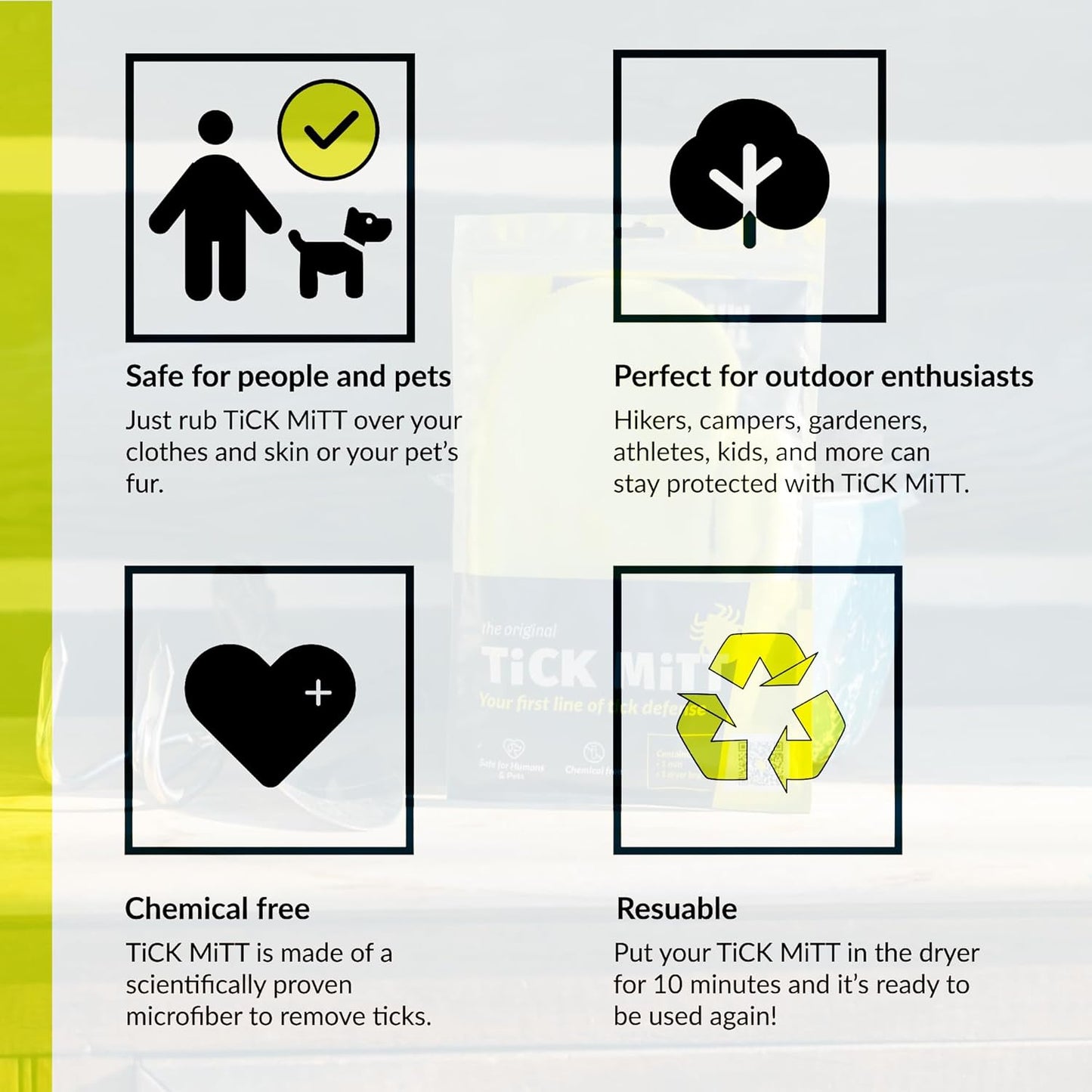 TiCK MiTT Yellow Tick Removal Glove for Humans & Pets - Safely Remove Ticks Effortlessly, Chemical-Free, Durable, Portable Tick Management Tool for Outdoor Adventures & Everyday Use