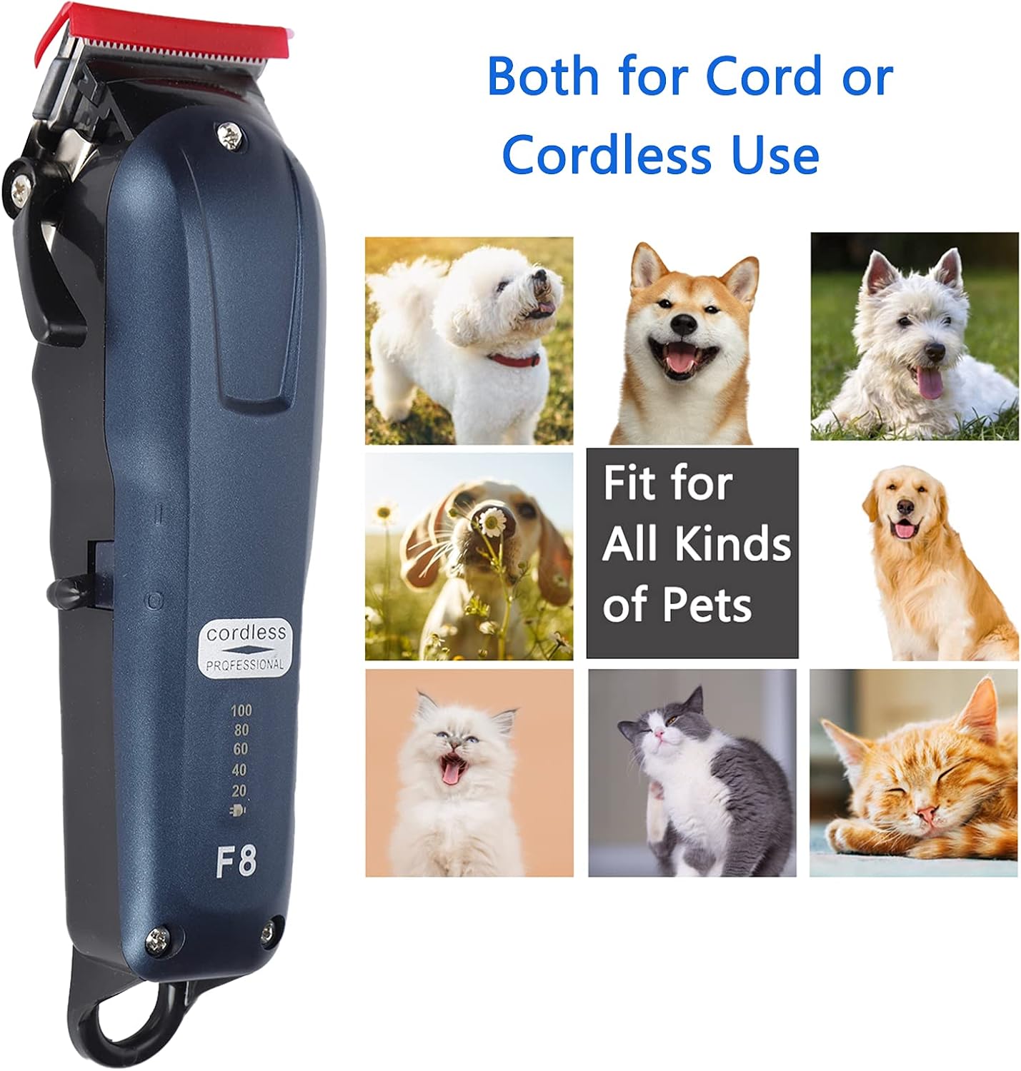 Pet Hair Clippers, Rechargeable Electric, Low Noise, Dog and Cat Grooming Kit - Quiet Precision Motor, Cordless Operation, Professional Home Use