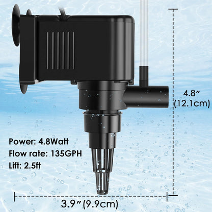 AquaMiracle Aquarium Powerhead Pump Circulating Water Pump 135 GPH for 10-40 Gallon Aquariums with Aerating Features