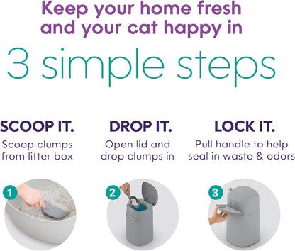 Litter Genie Easy Roll Pail | Cat Litter Box Waste Disposal System for Odor Control | Includes 1 roll of 24 Easy Tear-Off Bags