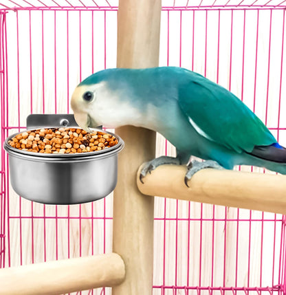 MotBach 3 Pack Bird Feeding Bowls Cups Parrot Food Water Dishes, Stainless Steel Bird Bowl Cup Dish with Clamp, Birdcage Feeder Pet Cage Bowls for Cockatiel Budgie Conure Macaw Parakeet Small Animal