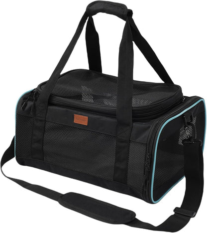 Cat Carriers Soft Small Dog Carrier Airline Approved Softsides Pets Bag,Black,Lightweight,Luxury Style,Top Expandable,Guaranteed on Cabin Board Flight Travel Recommend Under 15 lbs