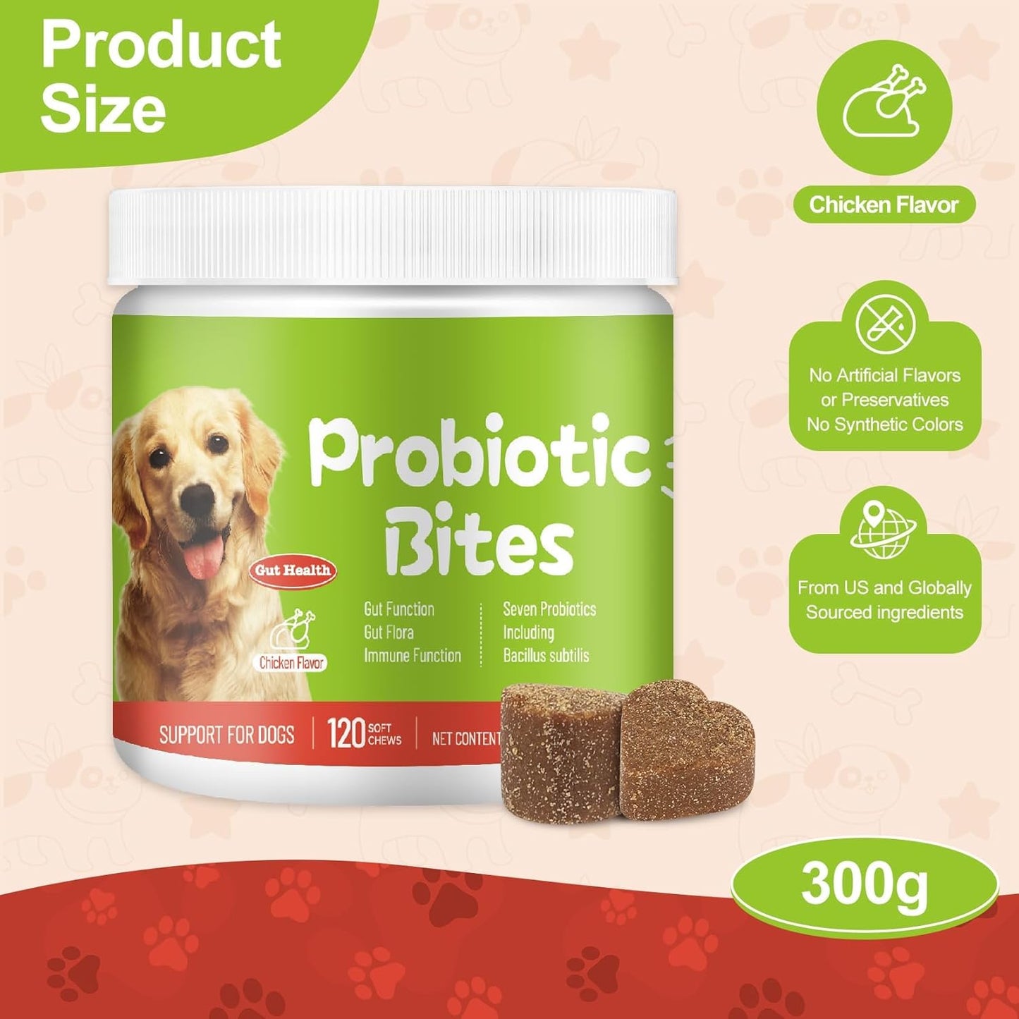 Probiotics for Dogs - Dog Probiotic Chews for Digestive Health, Gut Support, & Immune Boost - Dog Probiotics with Digestive Enzymes & Prebiotics - 120 Probiotic Chews for Dogs