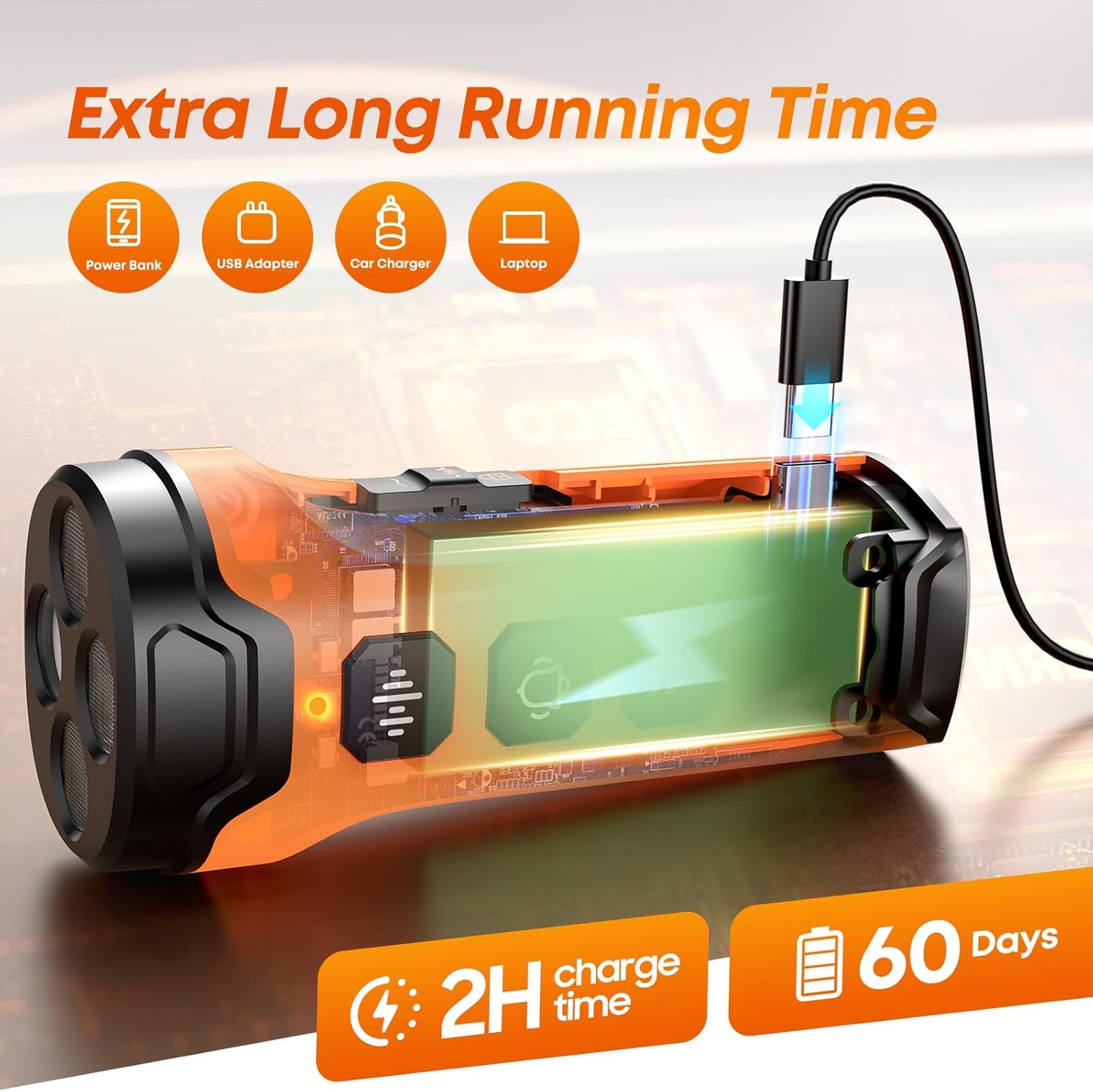 Dog Bark Deterrent Device, 3X Sonic Emitters, Dual-Frequency Bark Control, Flashlight & Sound Modes, Humane No-Bark Trainer, Safety Lock, USB-C Rechargeable (Orange)