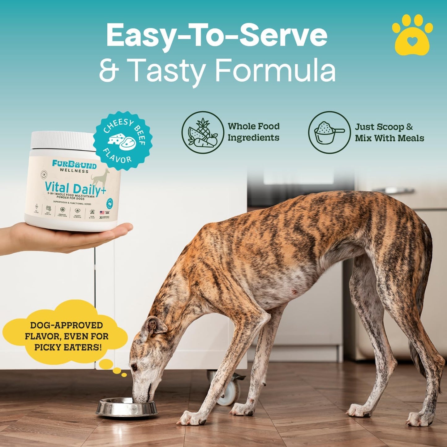 Dog Multivitamin Powder | 9-in-1 Whole Food Dog Vitamins and Dog Supplements That Supports Joint, Digestion, Skin & Coat, Immune, Cognition, Detox, Heart, Antioxidants (Cheesy Beef Flavor)