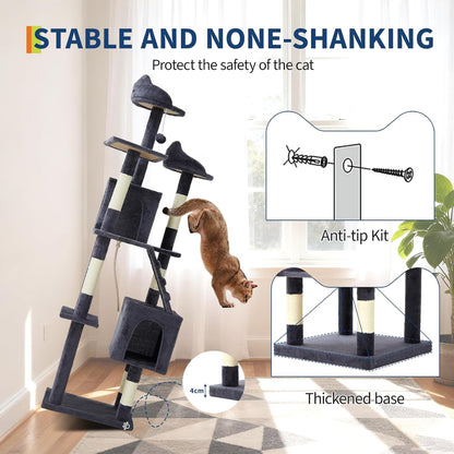 72" Cat Tree for Large Cats, Tall Cat Tower with 6 Scratching Posts, Large Top Perch, Balls & Sturdy Heavy Duty House for Adult Big Indoor Cats