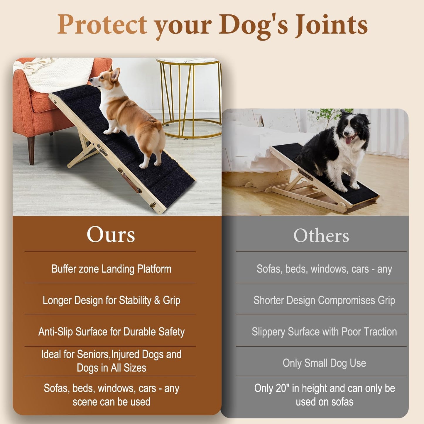 2025 Upgraded Dog Ramp for Bed - Foldable Small Large Dog Ramp for Couch - 6 Adjustable Height from 13" to 24" - Portable Pet Stairs with Non-Slip Pad - Pet Ramps Use for Bed Couch Car Up to 120LBS