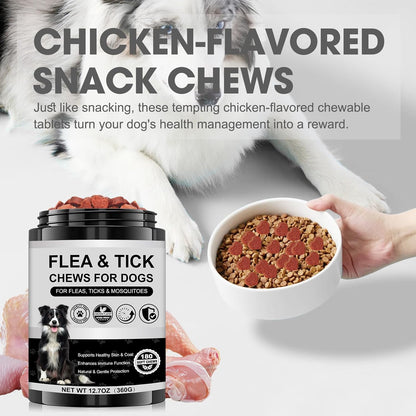 Dog Flea and Tick Chewable Supplement + Tether Tug Outdoor Dog Toy with Upgraded Steel Stake