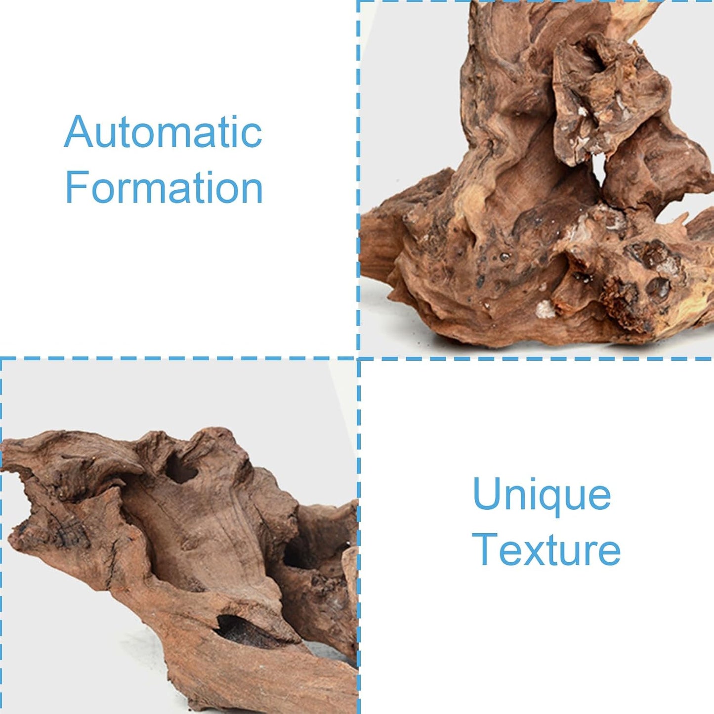 Natural Aquarium Decoration Driftwood Tree Trunk with Rockery View, Unique Dead Wood Root Hideouts for Fish & Reptiles, Landscape Enhancer (Random Shape, 10-15cm Length)