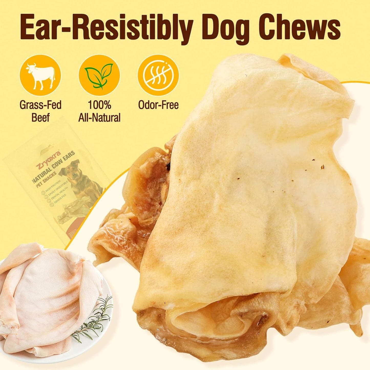 100% Natural Real Cow Ears for Dogs - Single Ingredient Dental Chew, Long-Lasting Treats for All Breeds (Small/Medium/Large) | High Protein, Easily Digestible(120g)