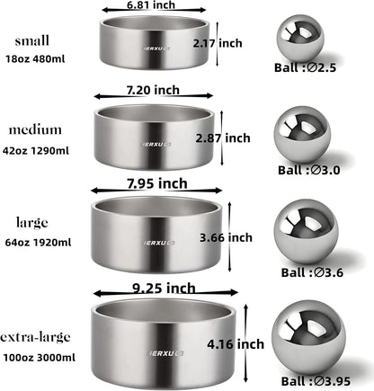 Stainless Steel Dog Slow Feeder Set – 2-in-1 Pet Bowl 64oz & Slow Feeder Ball 3.6in – Spherical Design Slows Eating & Use Separately or Together (Large)