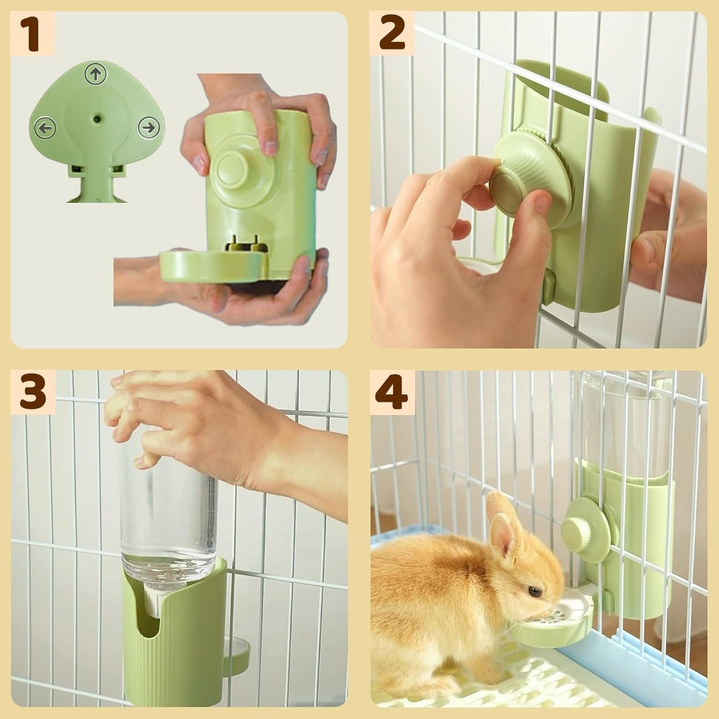 Rabbit Water Bottle, 600ml/21oz Hanging Water Dispenser Feeder Cage Crate Hutch Bunny Puppy Cat Chinchilla Ferret Guinea Pigs Squirrel Hedgehog (Green)