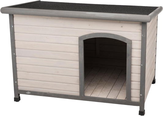 Trixie Natura Classic Dog House - Wooden Outdoor Shelter with Weatherproof Sealer, Hinged Roof & Adjustable Legs for Small Dogs - Gray - 23.75 x 33.5 x 23 in