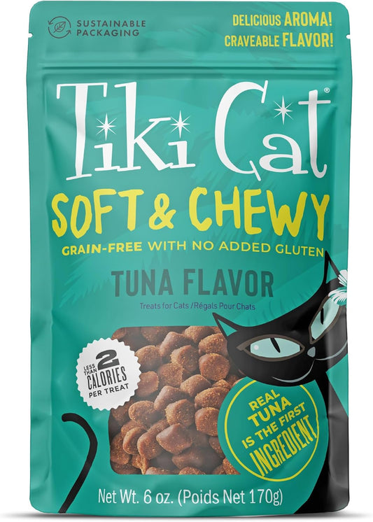 Tiki Cat Soft & Chewy Treats, Tuna Flavor, 3 Calories Per Treat with Grain-Free and No Added Gluten, 6 oz Pouch (Pack of 1)