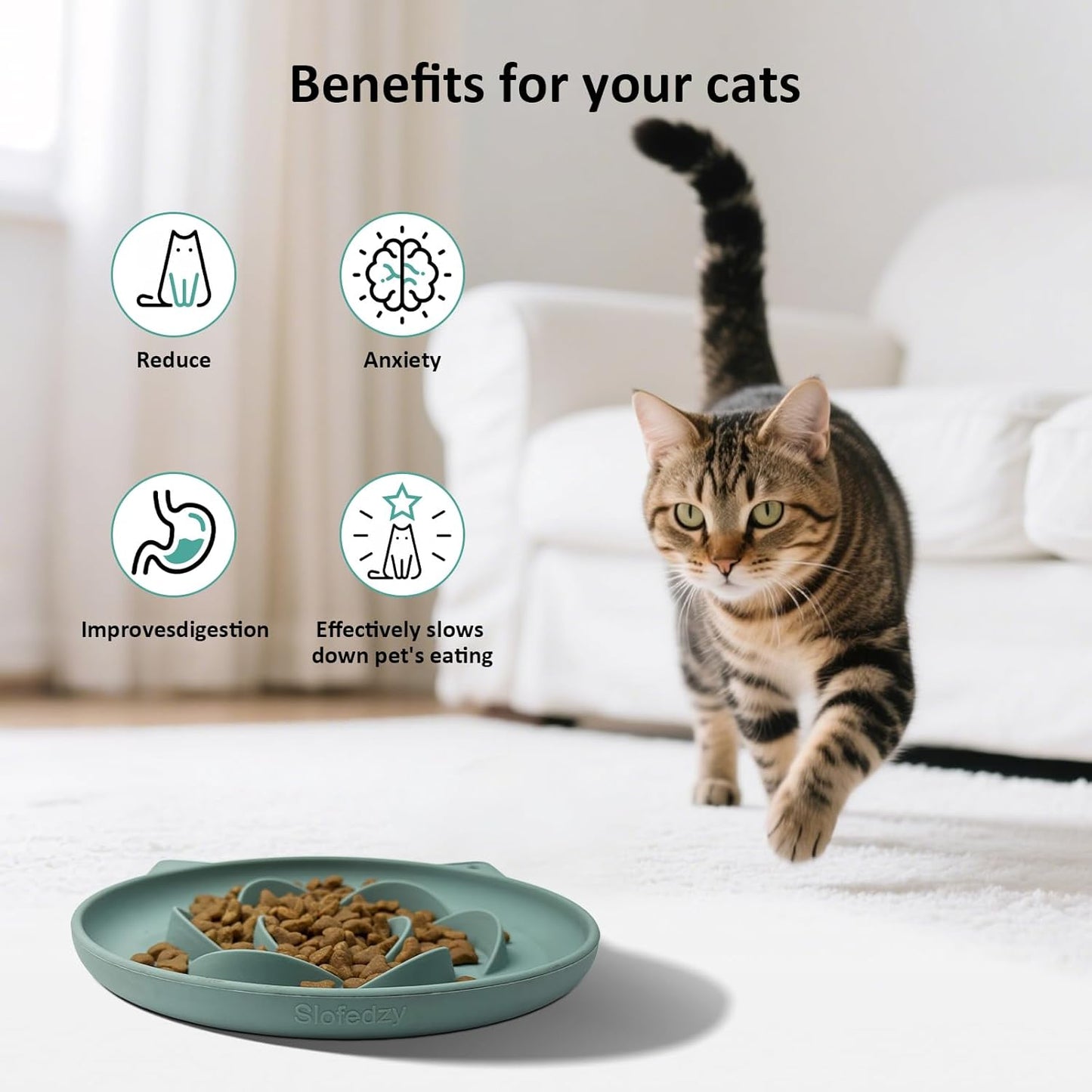 Slow Feeder Cat Bowl 2 Packs, Durable Anti-Gulping Cat Food Bowl for Healthy Digestion, Easy to Clean for Wet/Dry Food (Green+Yellow)