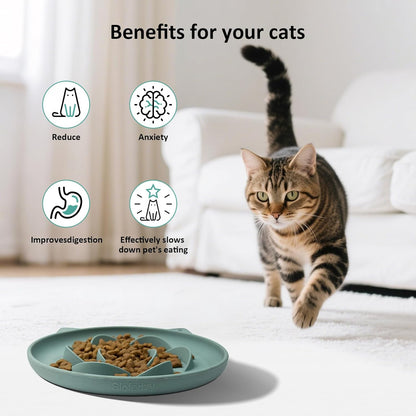 Slow Feeder Cat Bowl 2 Packs, Durable Anti-Gulping Cat Food Bowl for Healthy Digestion, Easy to Clean for Wet/Dry Food (Green+Yellow)