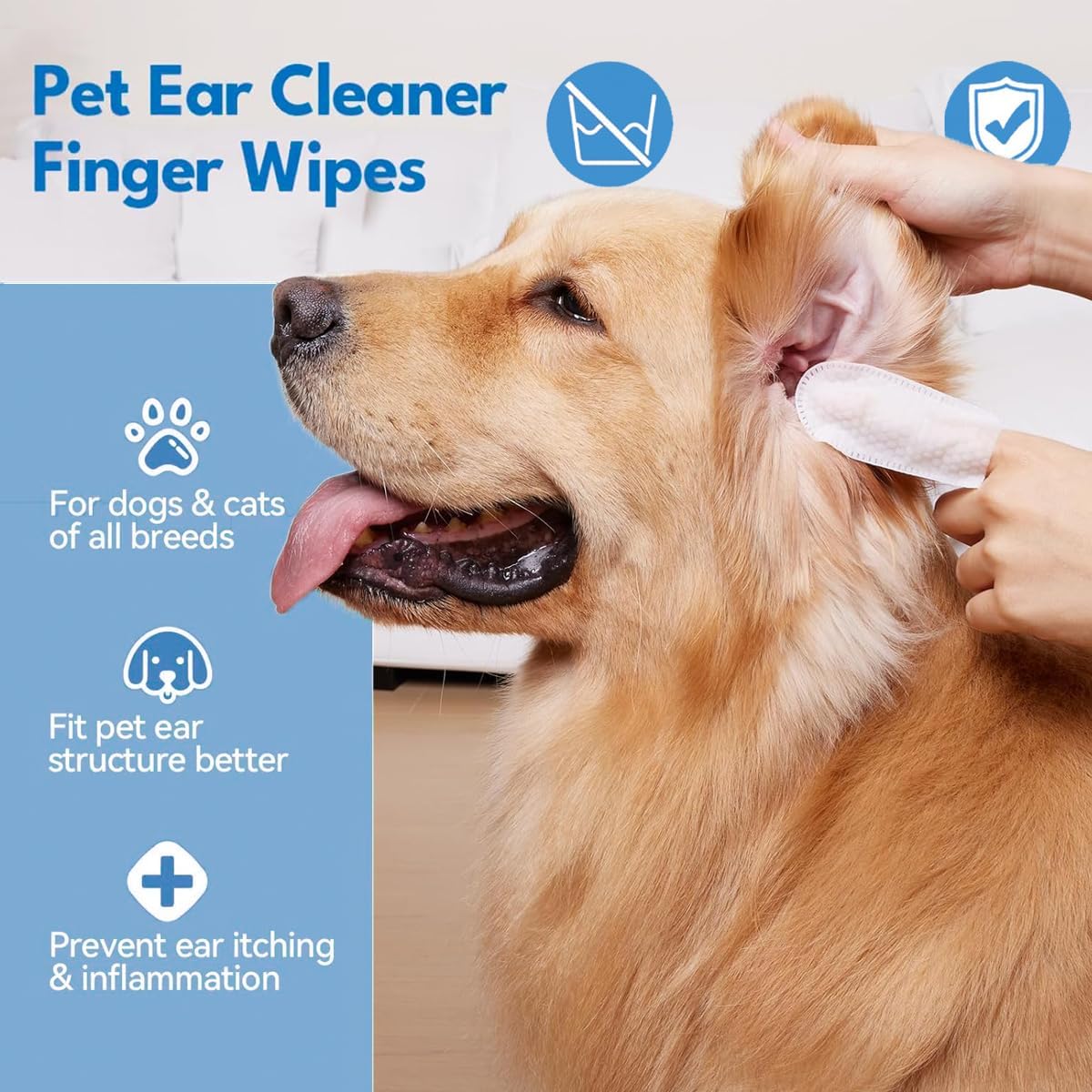 Ear Cleaning Finger Wipes for Dogs and Cats, Ear Soothing Wipes, Ear Cleaner, Relieves Itchy Pet Ears, Removes Ear Wax, Dirt, Soothes and Deodorizes (50 PCS)