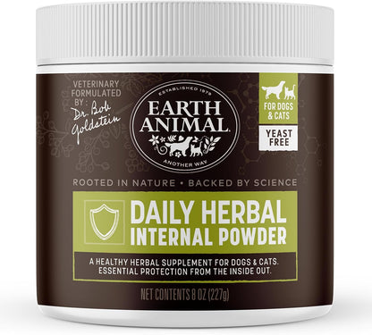 Earth Animal Apothecary Natural Flea & Tick - Daily Internal Herbal Powder Supplement for Dogs & Cats - 8 oz