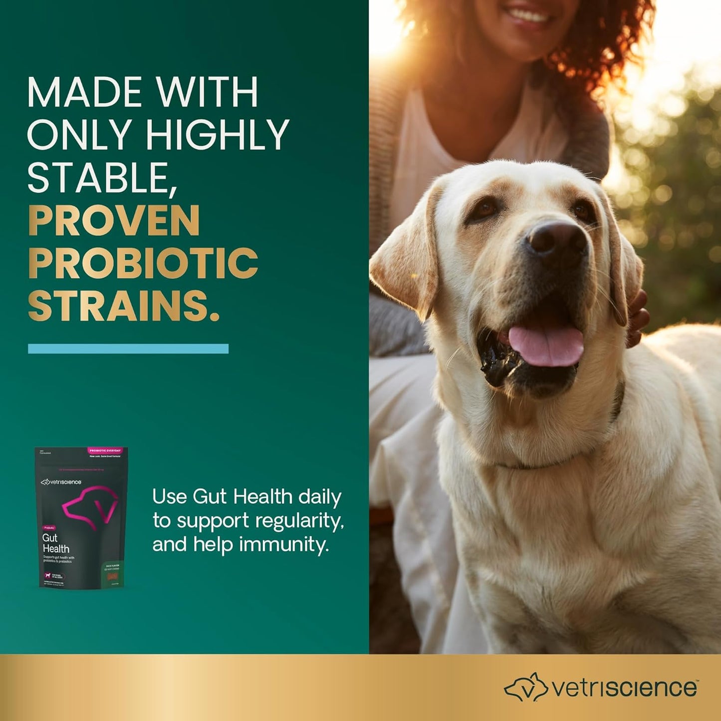 VetriScience Gut Health Chews, Probiotic Everyday Digestive Supplement for Dogs, Pet Probiotics for Digestion Support, Gas and Diarrhea, Immune Support, 1 Billion CFU Per Chew, Duck, 120 Count