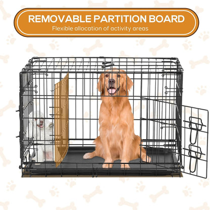 Dog Crate - Extra Large 48 Inch Double Door Portable Dog Cage, Metal Wire Pet Kennel with Secure Lock, Leak-Proof Pan Tray, Foldable Design for Dogs Pets Indoor Training and Outdoor Trave