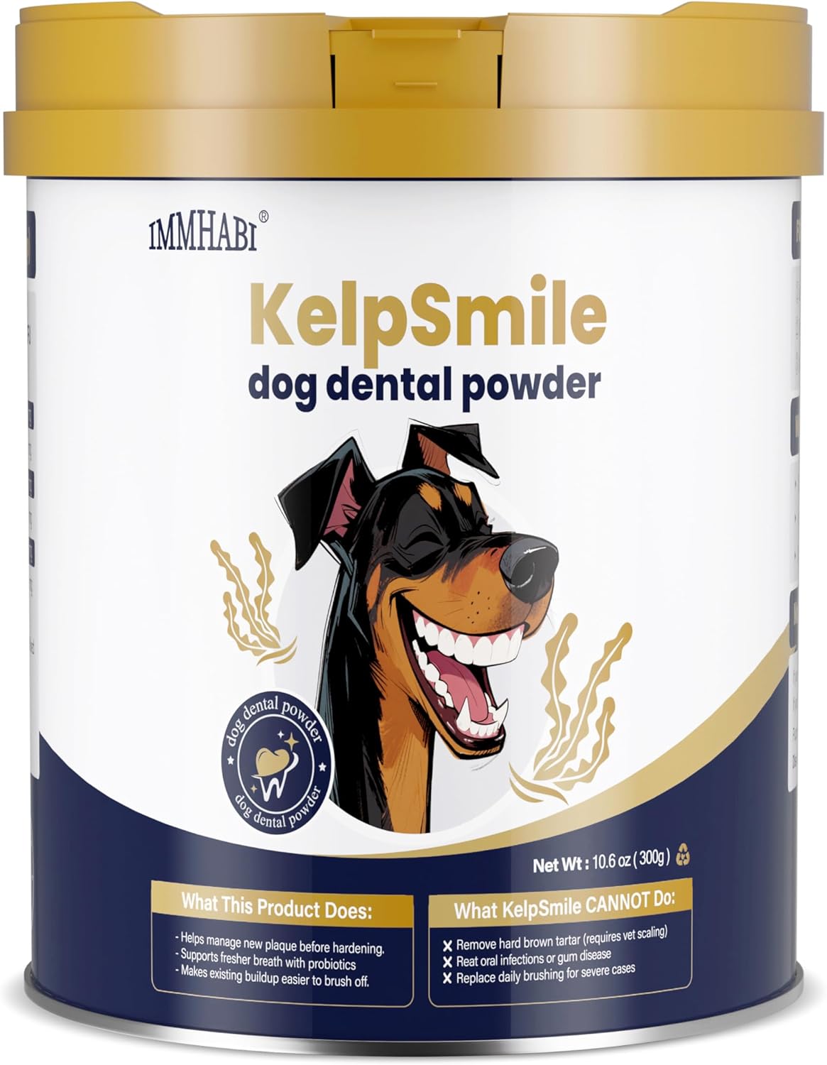 Natural Dental Powder for Dogs, Dog Breath Freshener Teeth Cleaning Powder Plaque Off Tartar Remover Bad Breath for Cats with Herbal Blend Probiotics, 10.56oz (60 Scoops)