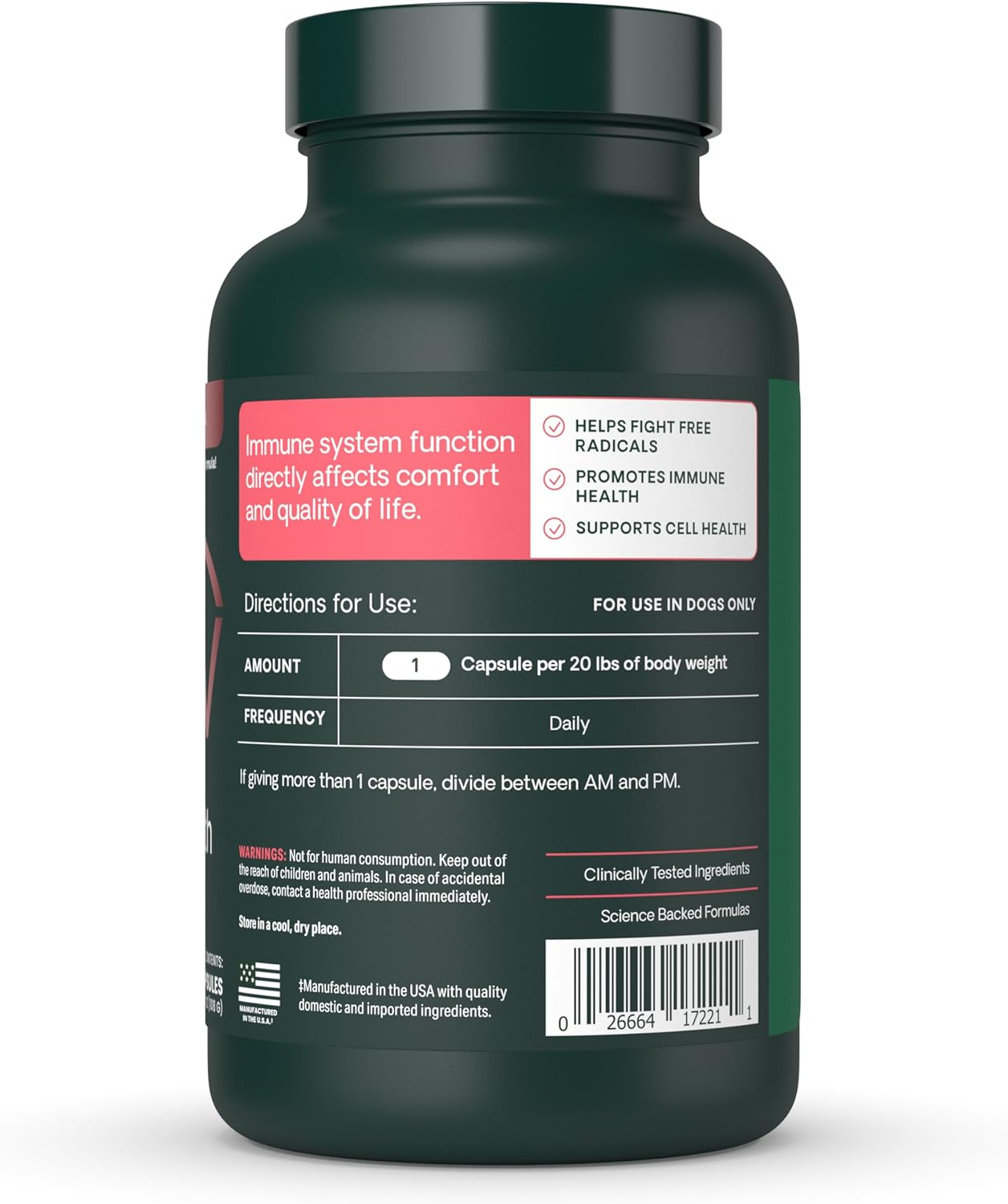 VetriScience Immunity Health Easy-Open Capsules, Immune Plus Supplement for Medium and Large Breed Dogs, Cell Advance Immune and Allergy Support with Antioxidants, Hypoallergenic Formula, 120 Count