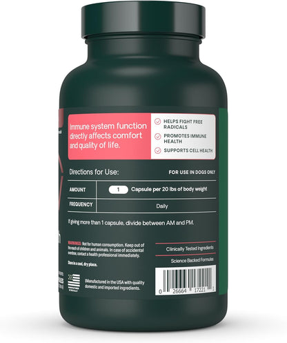 VetriScience Immunity Health Easy-Open Capsules, Immune Plus Supplement for Medium and Large Breed Dogs, Cell Advance Immune and Allergy Support with Antioxidants, Hypoallergenic Formula, 120 Count