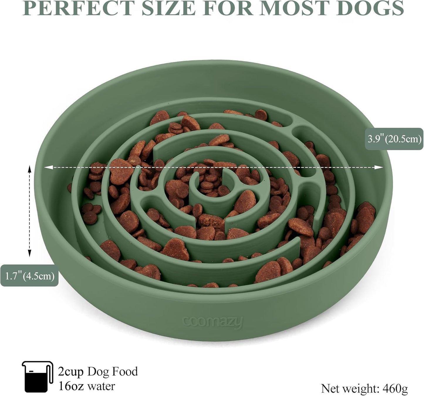 Coomazy Slow Feeder Dog Bowls, Silicone Dog Bowl with Suction Cups, Slow Feeder & Non-Slip Design, Boredom and Anxiety Reducer, Suitable for All Breed Dogs, Avocado Green
