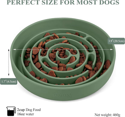 Coomazy Slow Feeder Dog Bowls, Silicone Dog Bowl with Suction Cups, Slow Feeder & Non-Slip Design, Boredom and Anxiety Reducer, Suitable for All Breed Dogs, Avocado Green