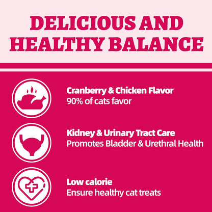 Wellix 13.05 oz Urinary Tract Health Cat Treats for Indoor Cats - Cranberry&D-Mannose for UT,Kidney,Bladder Support - Chicken Formula Crunchy Kitten Training Snacks Chews