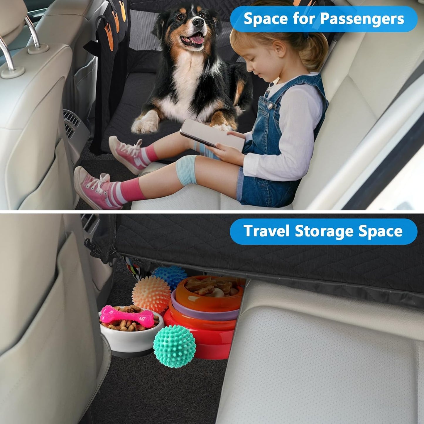 Dog Car Seat for Large Medium Dogs, Hard Bottom Back Seat Extender for Dogs with Soft Removable Blanket, Non-Slip Dog Car Hammock Turn into Soft Pet Travel Bed,Half Pet Seat for Car SUV Truck(Black)