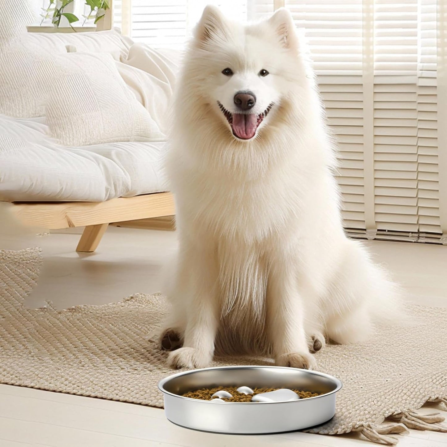 Slow Feeder Dog Bowls Stainless Steel Bowl with Non-Slip Rubber Base Metal Bowl for Small Medium Large Breed Dogs
