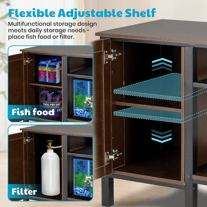 55-75 Gallon Fish Tank Stand - Heavy Duty Aquarium Stand with Power Outlets, Cabinet for Fish Tank Accessories Storage, Metal Frame, Suitable for Fish Tank, Turtle Tank, 880LBS Capacity, Brown