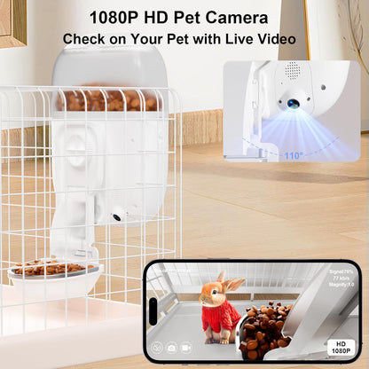 Hanging Automatic Rabbit Feeder with 1080P HD Camera,WiFi Smart APP Control 1-10 Meals A Day, 62oz Storage, Multiple Pet Cage Compatibility, Small Animal Food Dispenser for Bunny Chinchilla Guinea Pig