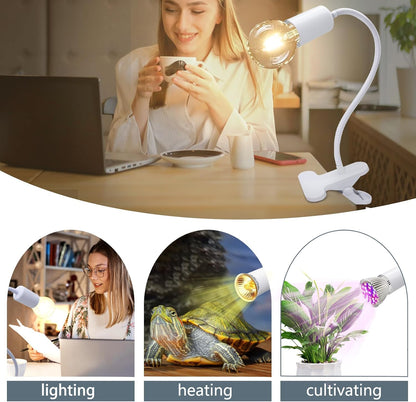 Aluminum Gooseneck Clamp on Desk Light Socket, Clip Lamp Holder E26 Desk Light Lamp with 240cm Cable, Turtle Tank Lights Heat for Reptiles, for Home Office Makeup(No Bulb)