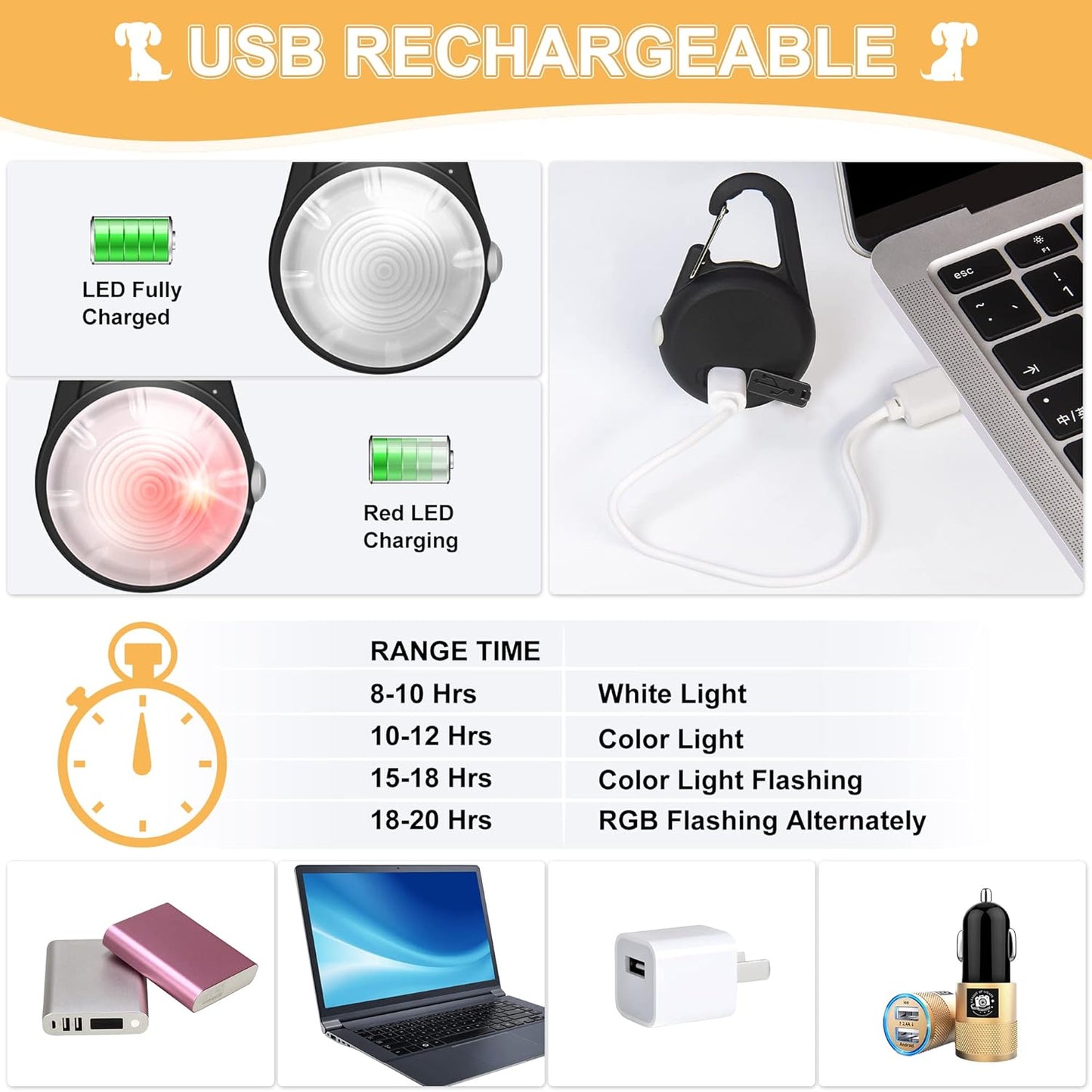 Dog Collar Light, 4 Modes Dog Lights for Night Walking, Rechargeable LED Pet Collar Light for Nighttime Clip on, IP68 Waterproof Pet Walking Accessories-2 Pack(Black)