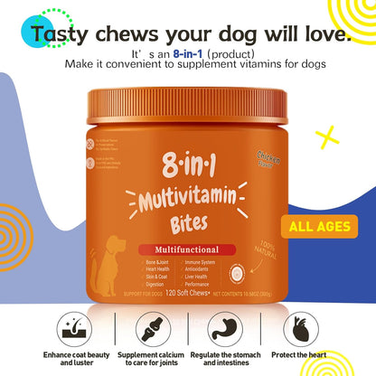 Dog Multivitamins,Chewable Dog Vitamins and Supplements for HIPS, Skin, and Coat,Dog Antibiotics-Multivitamins for Senior Dogs and Puppies,120 Tablets