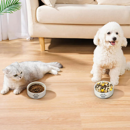 Small Dog & Cat Feeding Combo Set (Includes Non-Slip Mat & Ceramic Bowl) Non-Slip Waterproof Placemat | Dishwasher Safe, Healthy & Easy to Clean | Spill-Resistant
