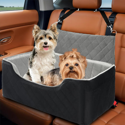 Dog Car Seat for Large Medium Dogs Under 55 lbs, Dog Booster Seat for 2 Small Dogs, Detachable Washable Pet Travel Bed with Thick Memory Foam Cushion, Safety Belt and Storage Pockets | Black