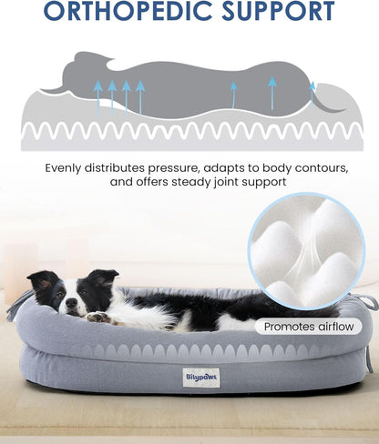 Orthopedic Dog Bed for Small Medium Size Dogs, Pet Sofa Bed with Egg Crate Foam, 4-Sided Bolster, Reversible Mattress, Removable Washable Cover & Anti-Slip Bottom, Light Gray