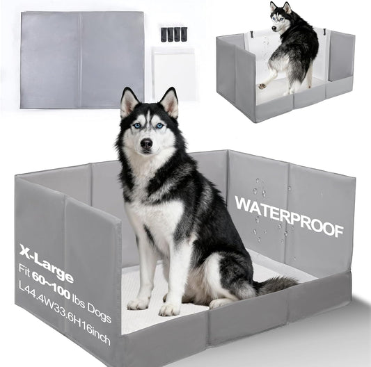 Dog Litter Box, Pee Pad Holder Foldable, Indoor Dog Potty Tray for Puppy & Large Dogs, High Walls, Seamless, No Assembly, Waterproof, Easy to Clean, No Spill,Portable for Travel