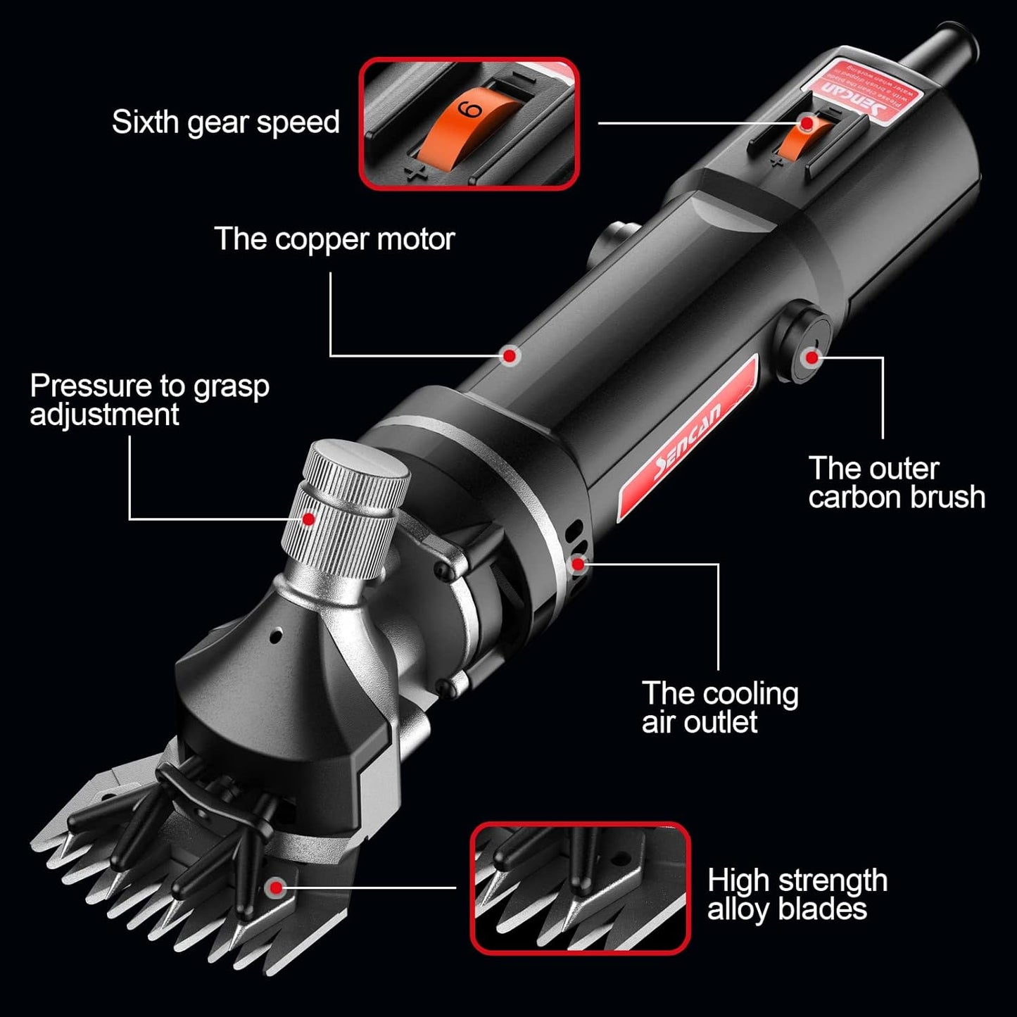 Sheep Clippers, 750W Farm Livestock Grooming Kit for Equine, Goat, Pony, Cattle and Large Thick Coat Animals (6 speeds, with 2 Blades)