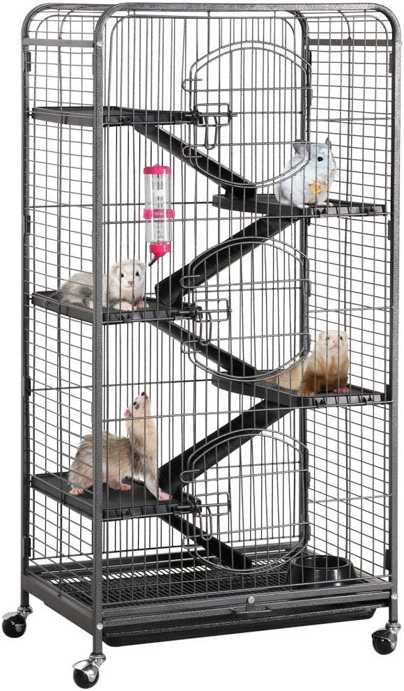 Yaheetech 52-inch Ferret Cage 6 Level Metal Rat Cage with 3 Front Doors/Feeder/Wheels Small Animal Cage for Ferret/Chinchilla/Bunny/Rabbit/Squirrel, Black