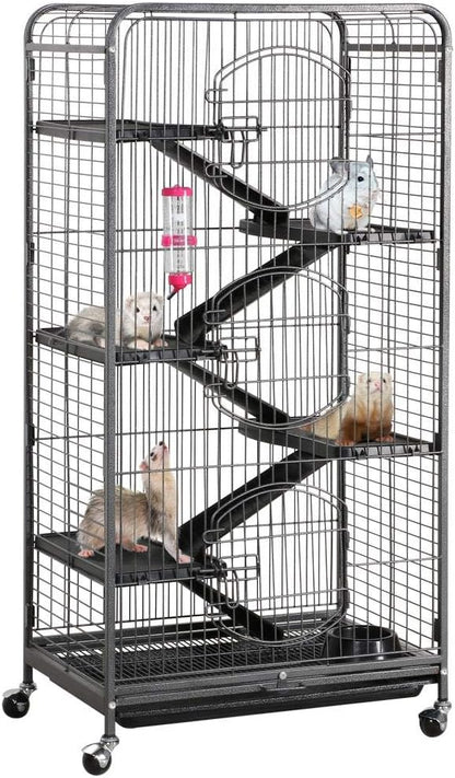 Yaheetech 52-inch Ferret Cage 6 Level Metal Rat Cage with 3 Front Doors/Feeder/Wheels Small Animal Cage for Ferret/Chinchilla/Bunny/Rabbit/Squirrel, Black