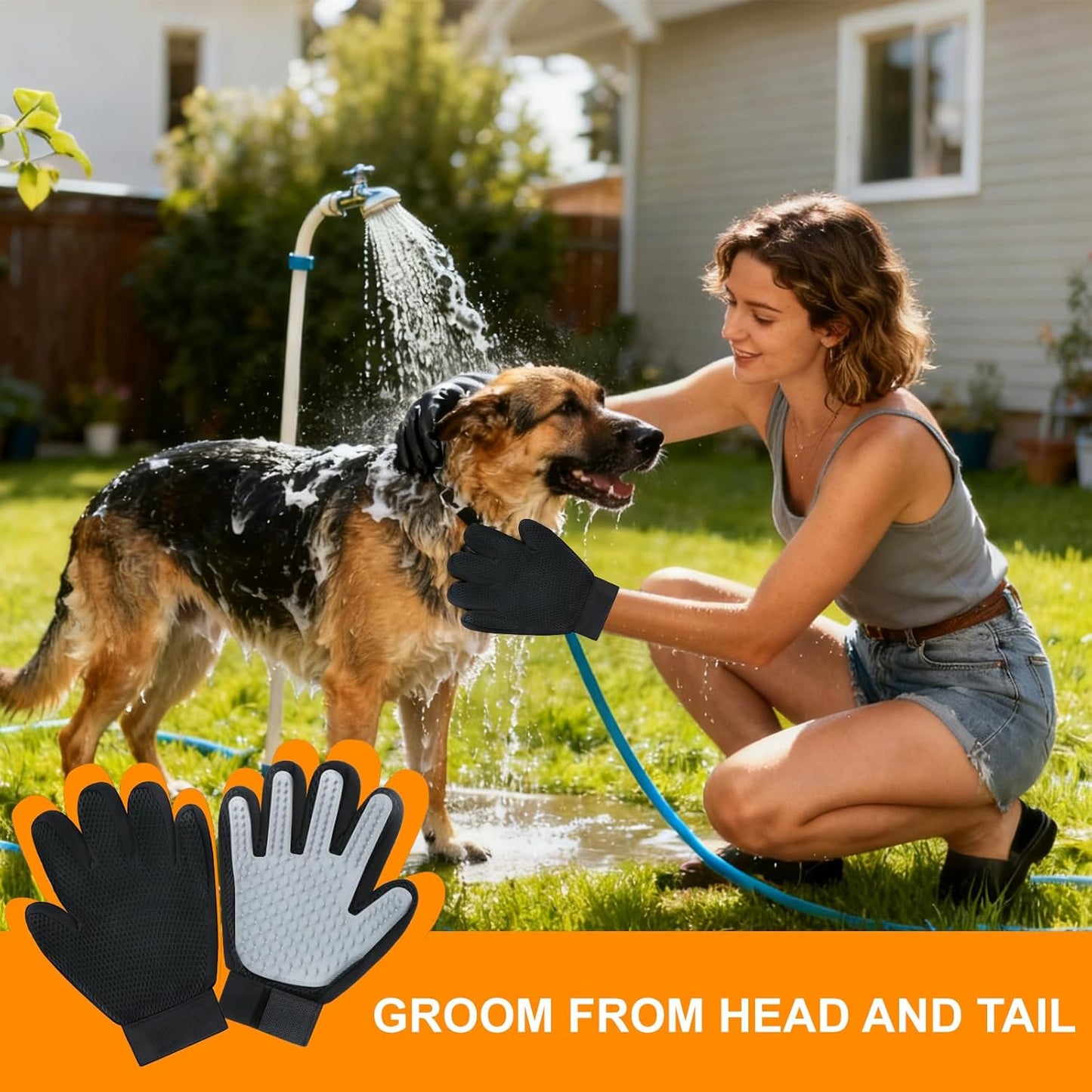 Pet Hair Removal Glove for Cats & Dogs 1PC and Cat & Dog Grooming Gloves for Shedding Brushes 1 Pair, Pet Hair Remover Tool for Clothing, Couch, Carpet, Car Seat, Deshedding Brush & Massage