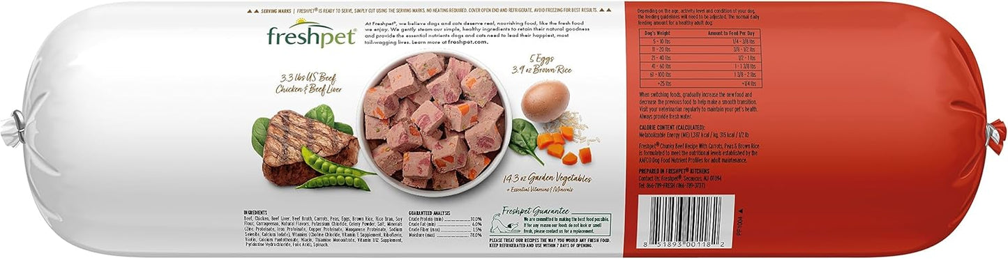 Freshpet Healthy & Natural Dog Food, Fresh Beef Roll, 6lb