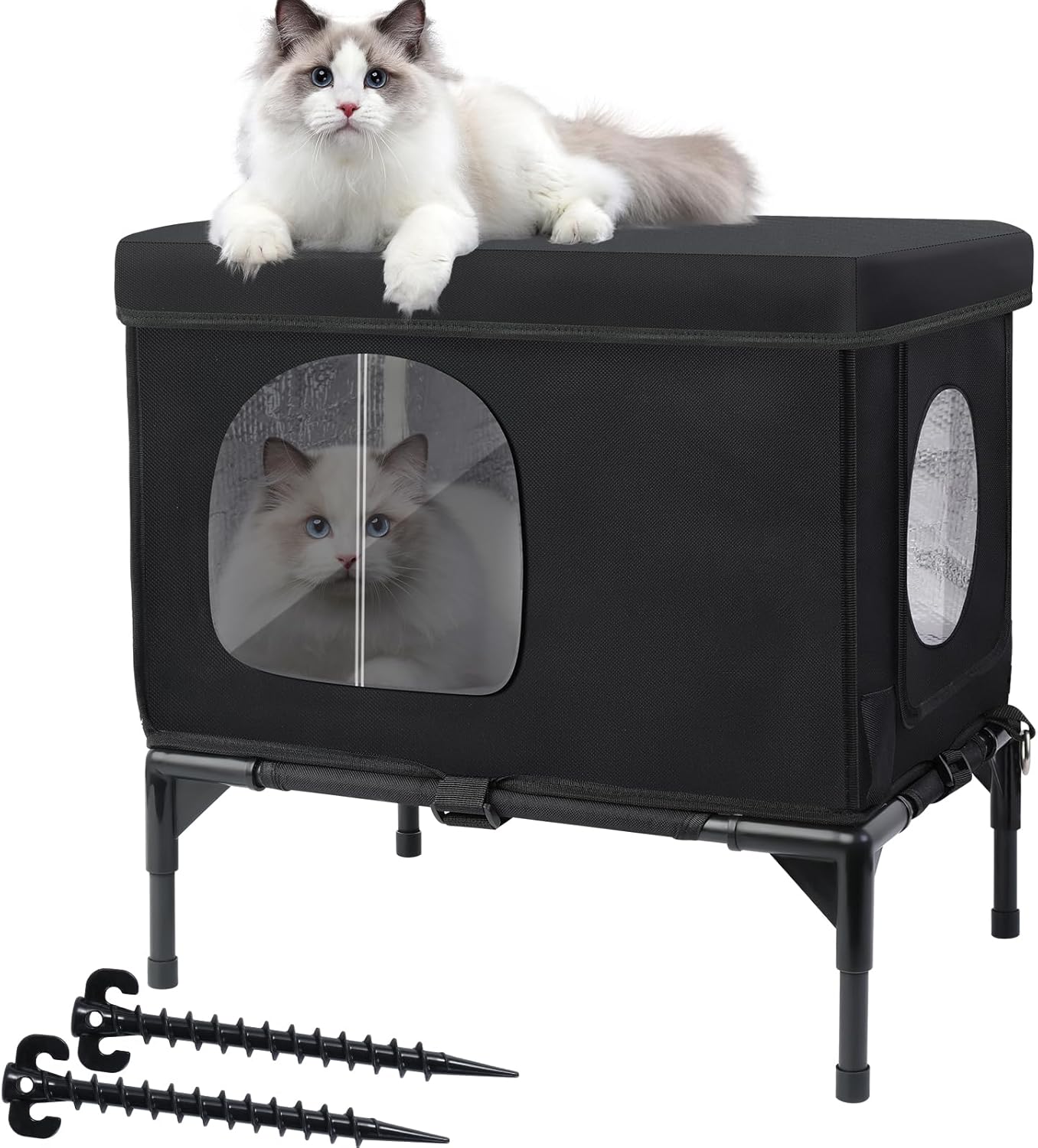 Outdoor Cat House Weatherproof, Insulated Feral Cat Houses for Cats with Cozy Cushion, Elevated Outdoor Cat Shelter, Equipped with Escape Door, Outside Cats House for Stray Cats(Small)